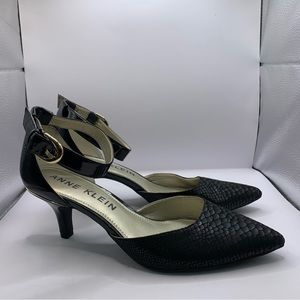 Anne Klein Low Heels/Pumps, Ankle Strap, Black, 10M pointy toe EUC pattern